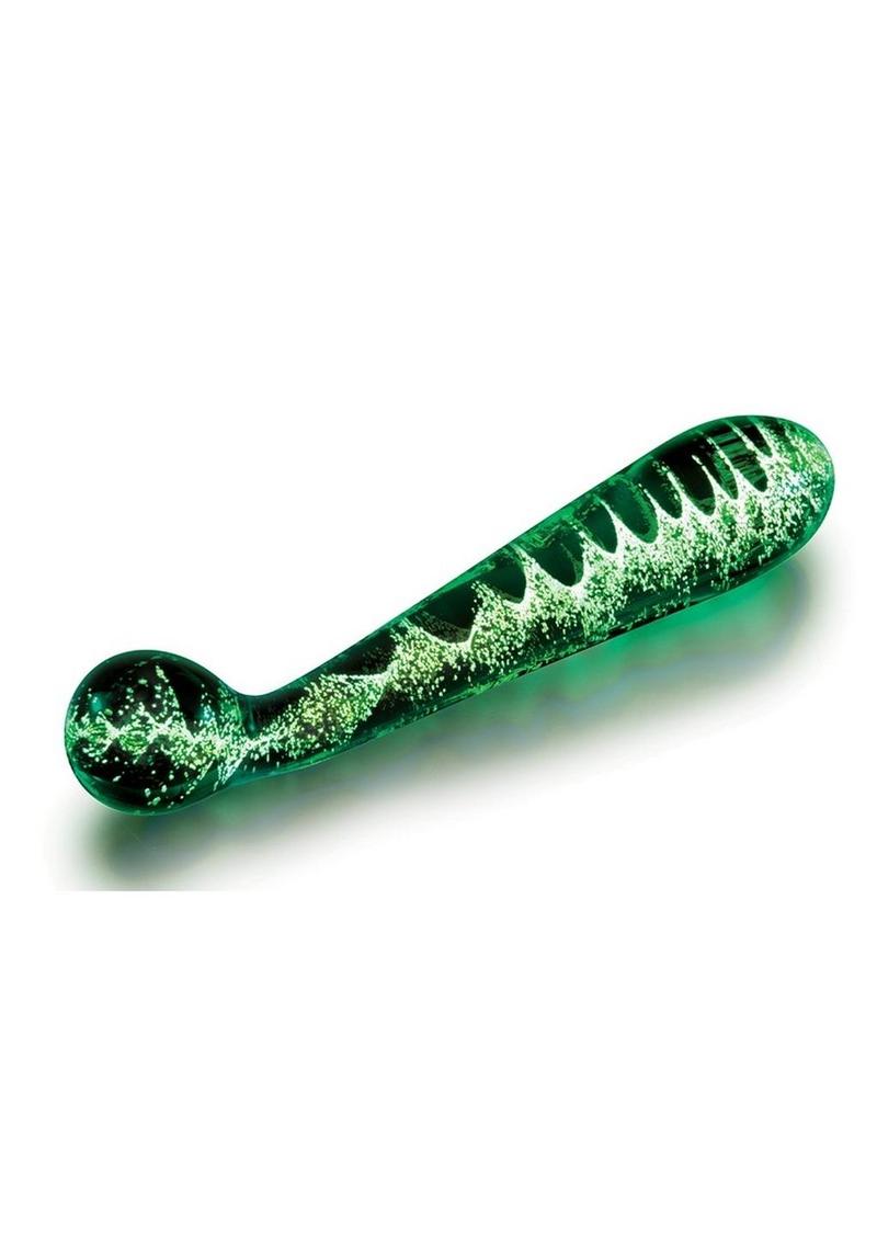 WhipSmart Glow in the Dark Bulbous Glass Dildo with Curved Tip