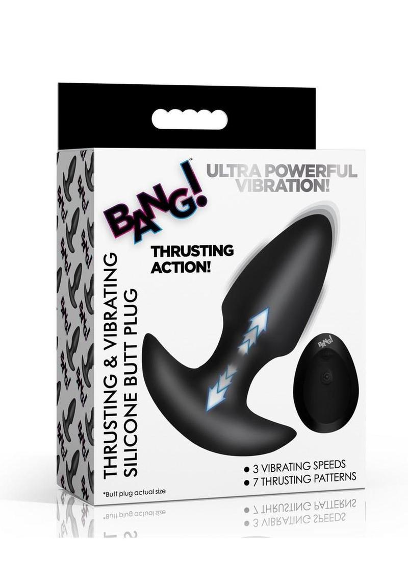 Bang! Thrusting and Vibrating Rechargeable Silicone Butt Plug - Black