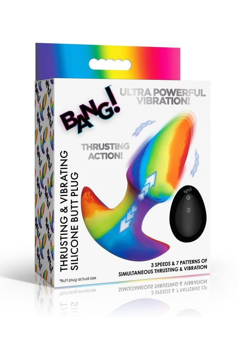 Bang Thrusting and Vibrating Rechargeable Silicone Butt Plug - Rainbow