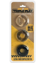 Boneyard Triple Play Stackable Bulge Cock Rings - Assorted Colors/Black - Set Of 3