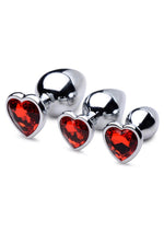 Booty Sparks Gemstones Red Jasper Hearts Anal Plug - Metal/Red - 3 Pieces/Set