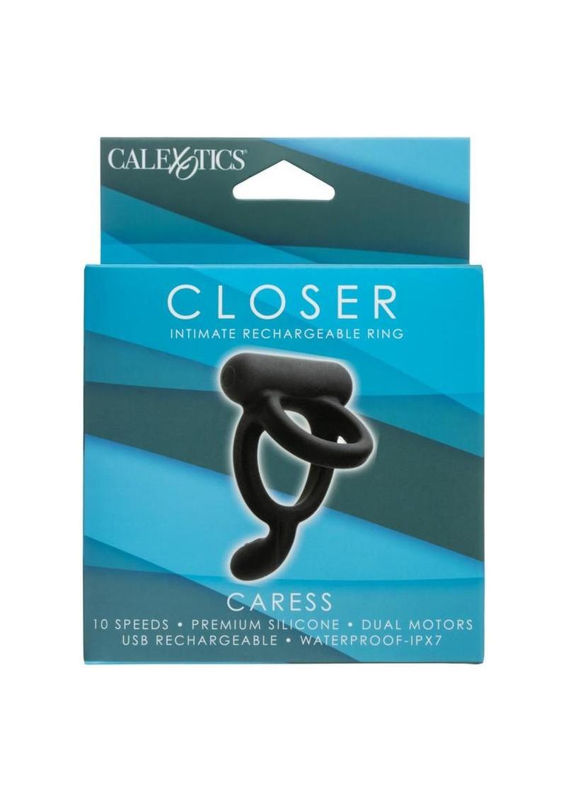 Closer Intimate Rechargeable Silicone Dual Cock Ring Caress - Black