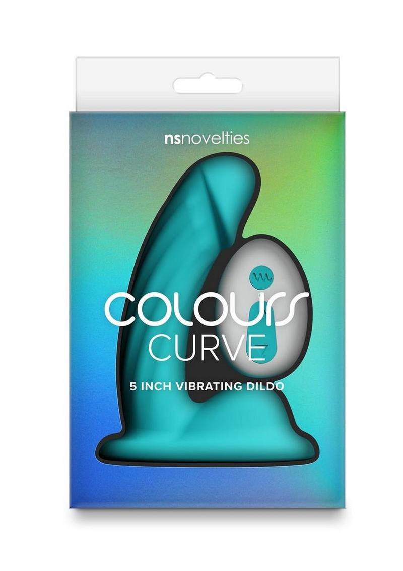 Colours Curve Silicone Vibrating Dildo with Remote Control - Teal - 5in