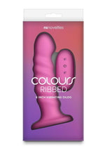 Colours Ribbed Rechargeable Silicone Vibrating Dildo with Remote Control - Pink - 6in
