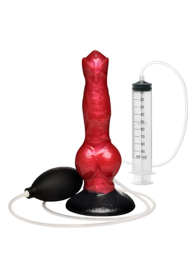 Creature Cocks Hell Hound Squirting Silicone Dildo - Black/Red