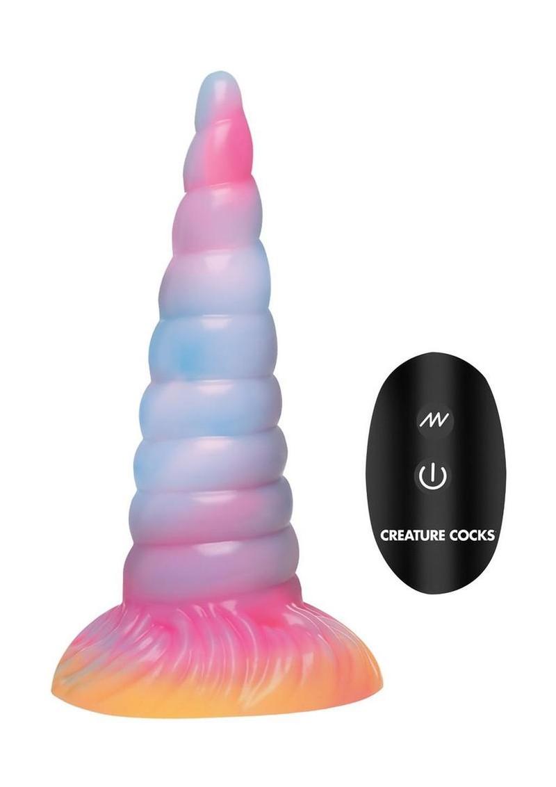 Creature Cocks Unicorn Glow In The Dark Vibrating Rechargeable Silicone Dildo - Glow In The Dark/Multicolor