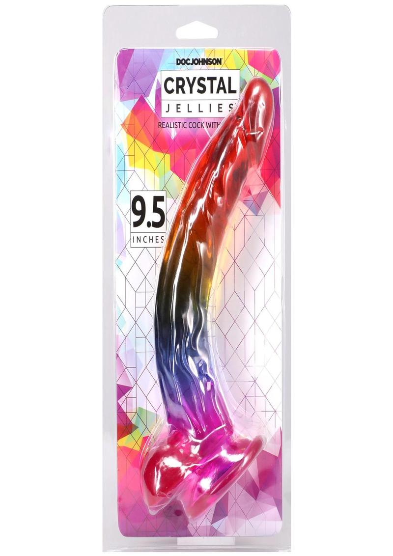 Crystal Jellies Realistic Dildo with Balls - Multicolor/Rainbow - 9.5in