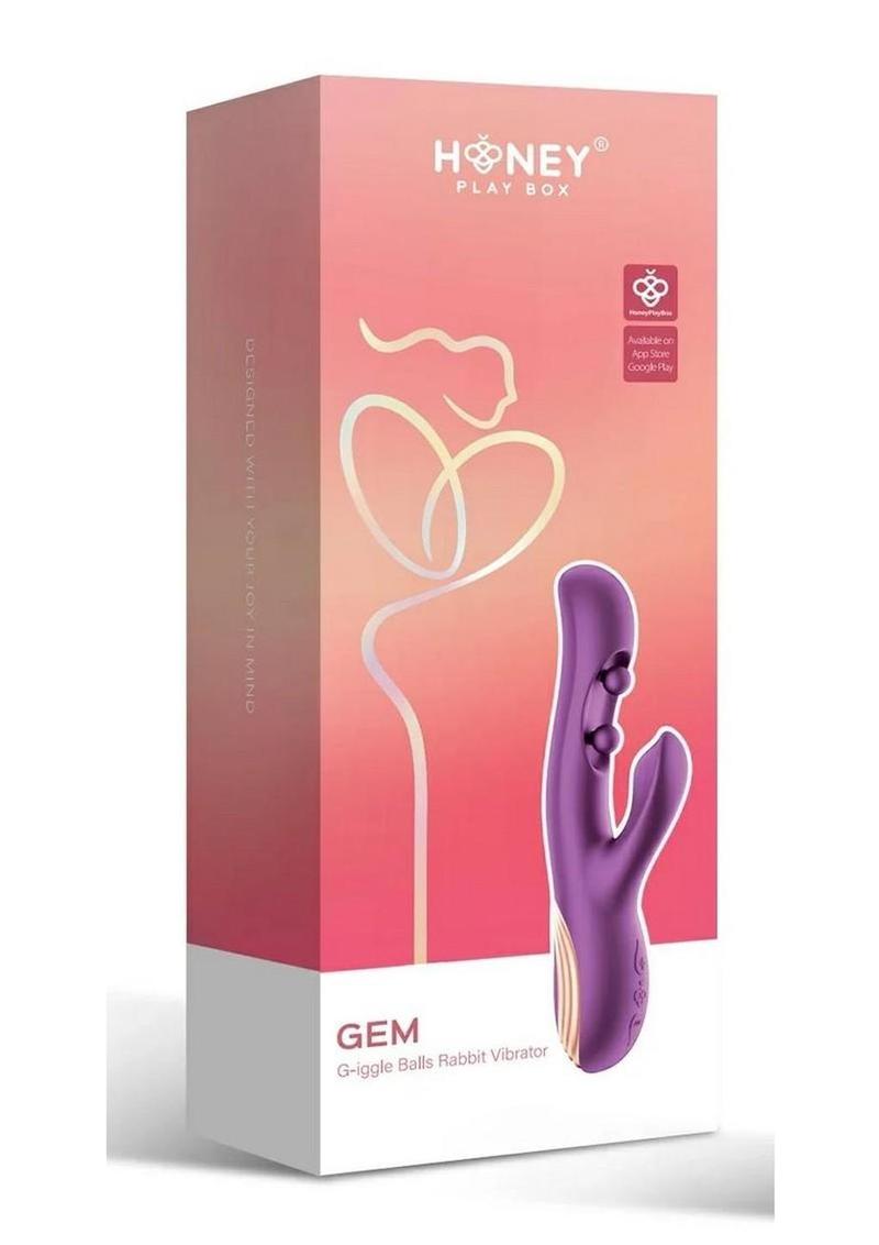 Gem Pressure Sensing App-Controlled Twin Balls Rabbit Vibrator - Gold/Purple