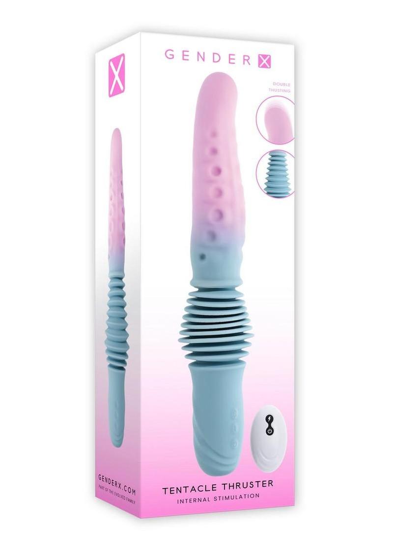 Gender X Tentacle Thruster Rechargeable Silicone Vibrator with Remote - Blue/Pink