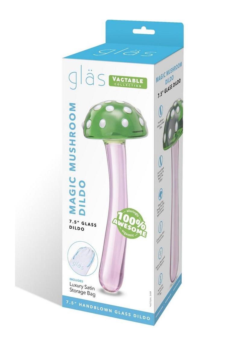 Glas Magic Mushroom Glass Dildo - Green/Pink - 7.5in