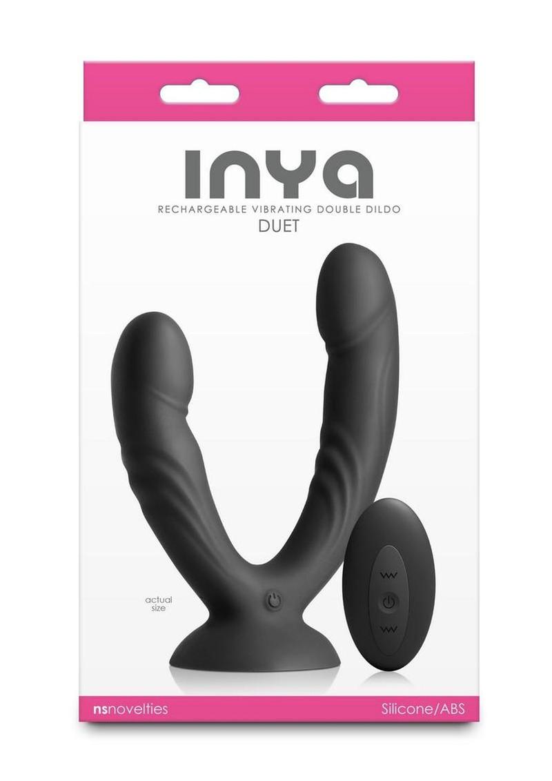 Inya Duet Rechargeable Silicone Vibrating Double Dildo with Remote - Black