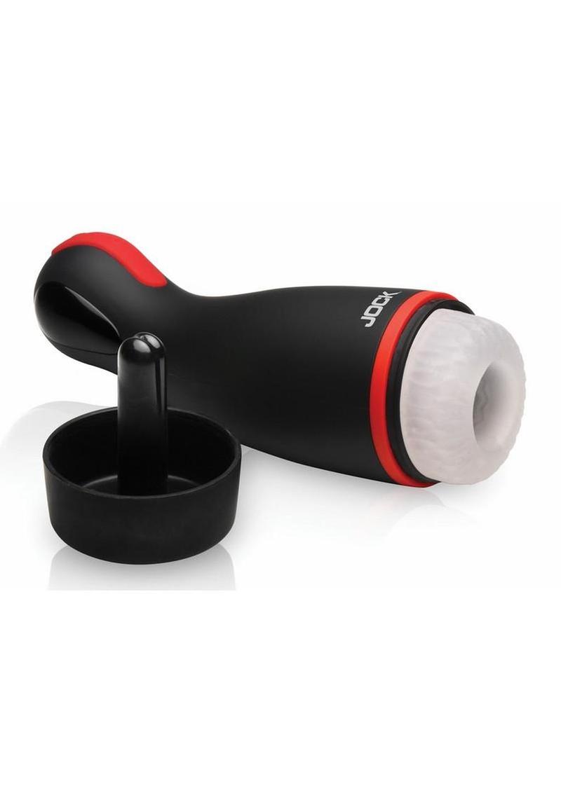 Jock Blaze Vibrating, Sucking and Warming Rechargeable Masturbator - Black/White