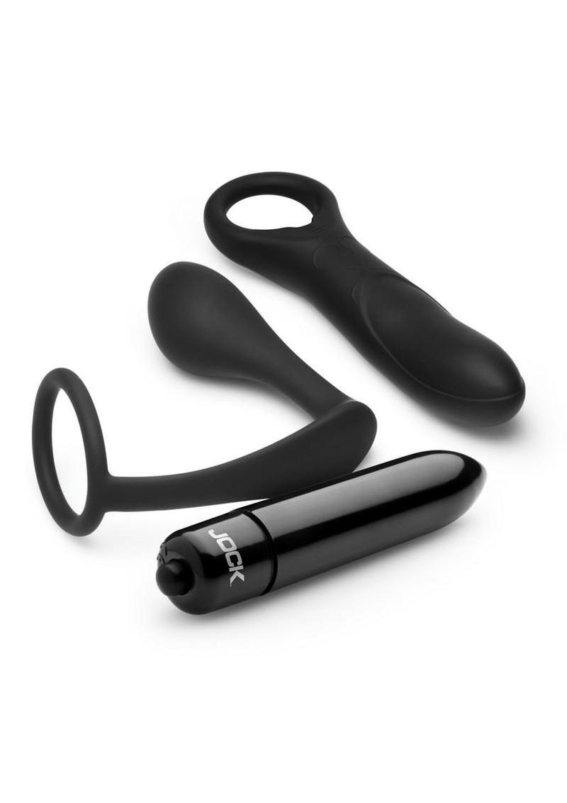 Jock P-Spotter Rechargeable Silicone Prostate Vibrator - Black - Set