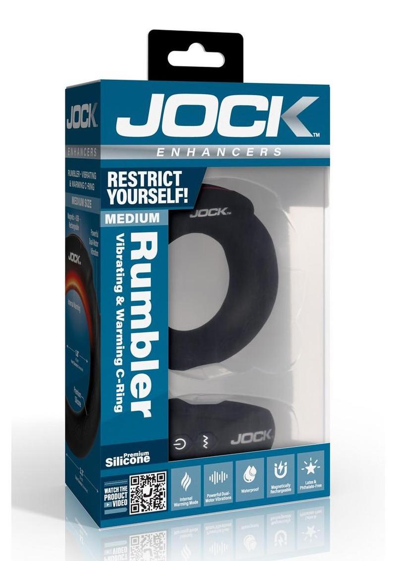 Jock Rumbler Vibrating and Warming Rechargeable Silicone C-Ring 1.8in with Remote - Black