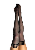 Kixies Angelica Rhinestone Fishnet Thigh Highs - Size C - Black - Large