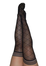 Kixies Anna Sheer Diamond Pattern Thigh Highs - Size B - Black - Medium
