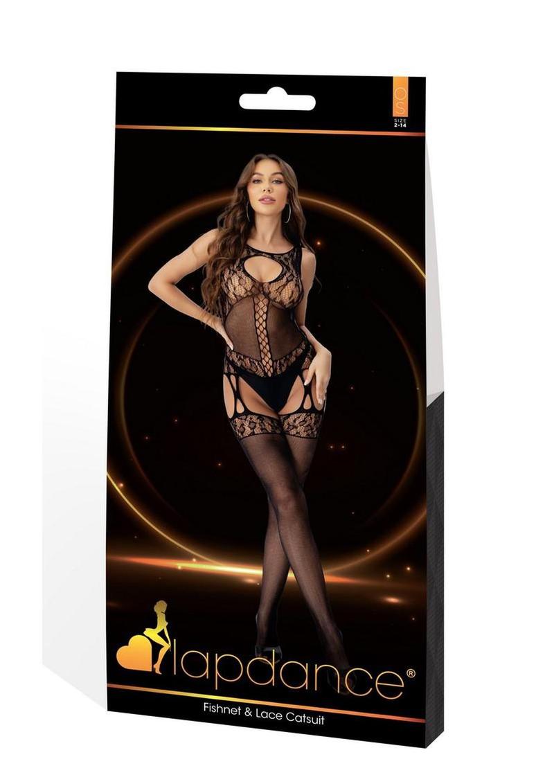 Lapdance Lingerie Fishnet and Lace Catsuit - Os - Black