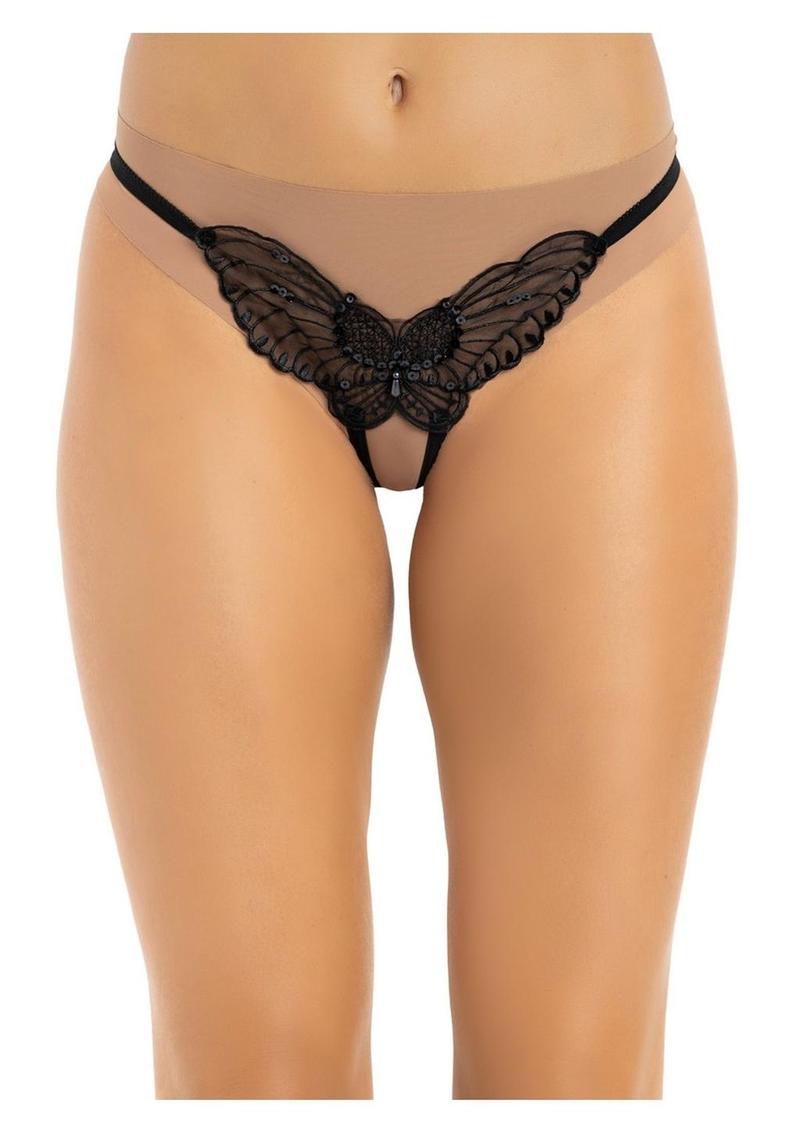 Leg Avenue Butterfly Crotchless with Pearl Sequin Detail - Black - One Size - 12 Pack