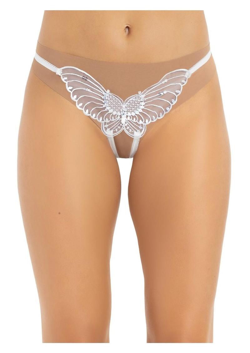 Leg Avenue Butterfly Crotchless with Pearl Sequin Detail - White - One Size - 12 Pack