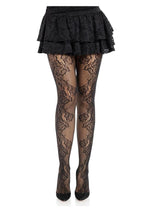 Leg Avenue Fleurine Eyelet Lace Tights - Black - One Size