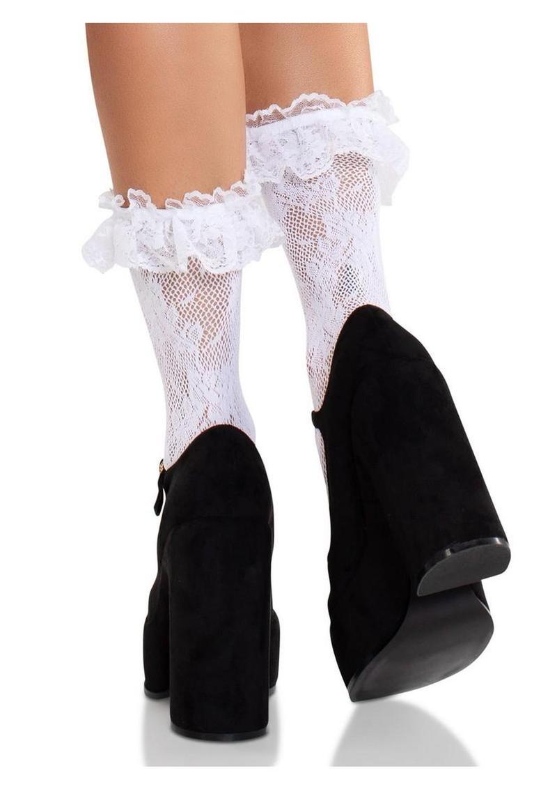 Floral Lace Anklet Ruffle Trim Socks