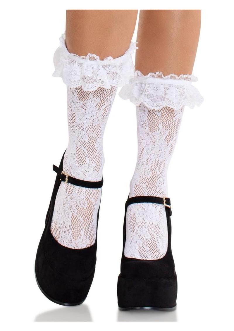 Leg Avenue Floral Lace Ruffle Top Anklets - White - One Size