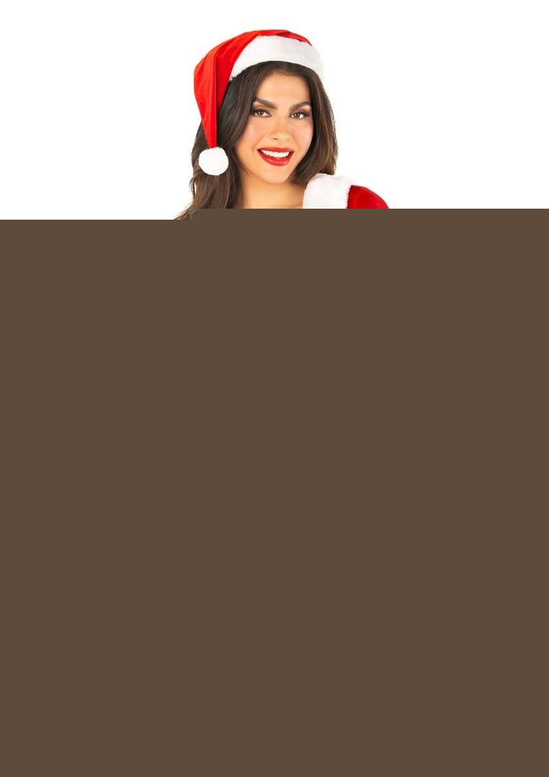 Leg Avenue Hoho Hottie Set Velvet Crop Top with Faux Fur Trim, Mini Skirt, Belt, and Santa Hat - Red/White - Large - 4 Piece