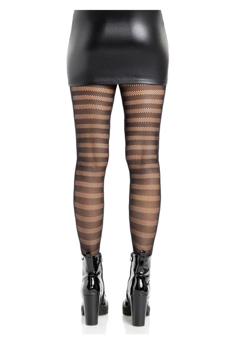 Leg Avenue Horizontal Striped Net Tights - Black - One Size