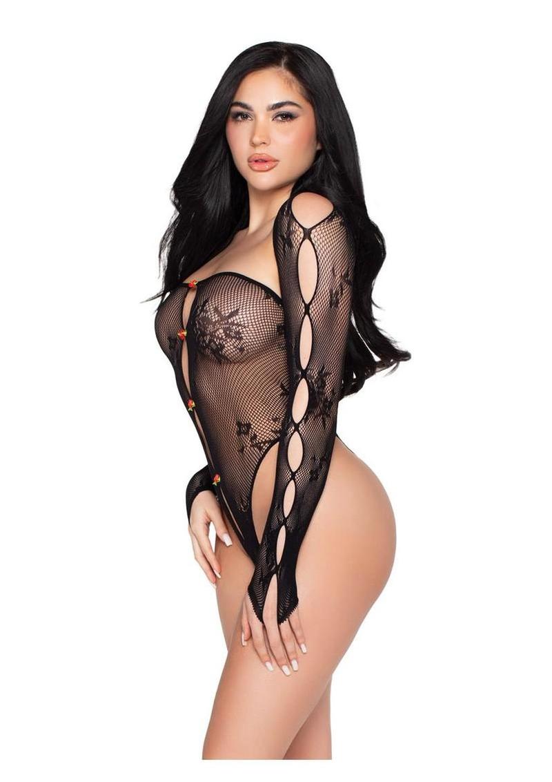 Leg Avenue Keyhole Net And Lace Crotchless Teddy