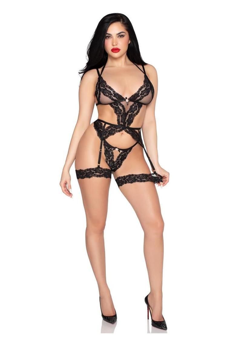 Lace and Sheer Cami Garter Set