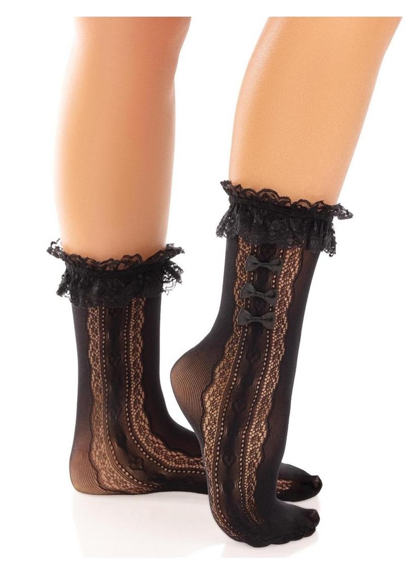 Lace Ruffle Nylon Anklet with Mini Bow and Heart Accents