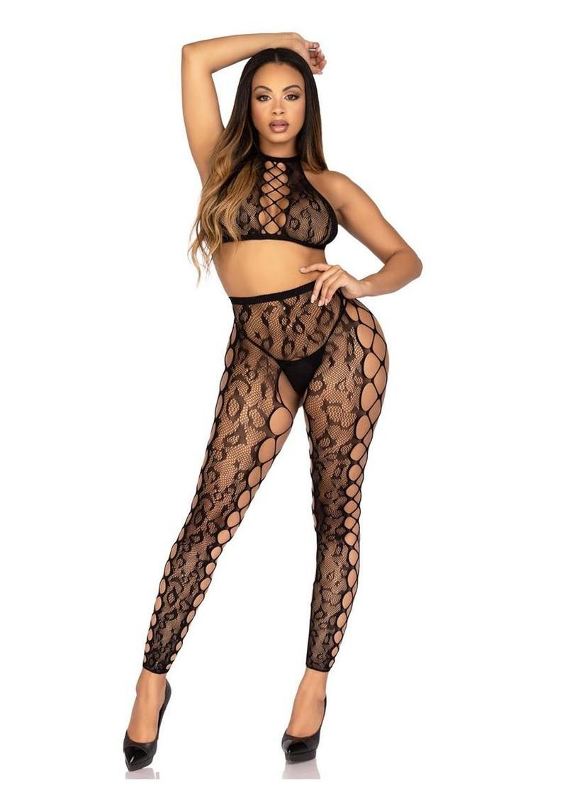 Leg Avenue Leopard Net Crop Top Set