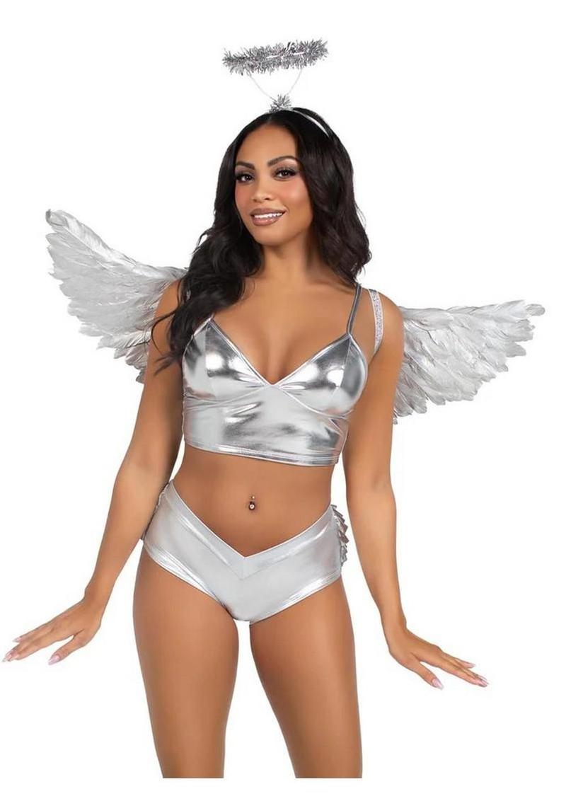 Leg Avenue Metallic Angel Wings and Tinsel Halo Headband - Silver - One Size - 2 Piece