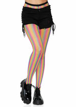 Neon Rainbow Striped Fishnet Pantyhose