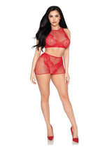 Leg Avenue Net and Lace Crop Top And Boyshorts Set