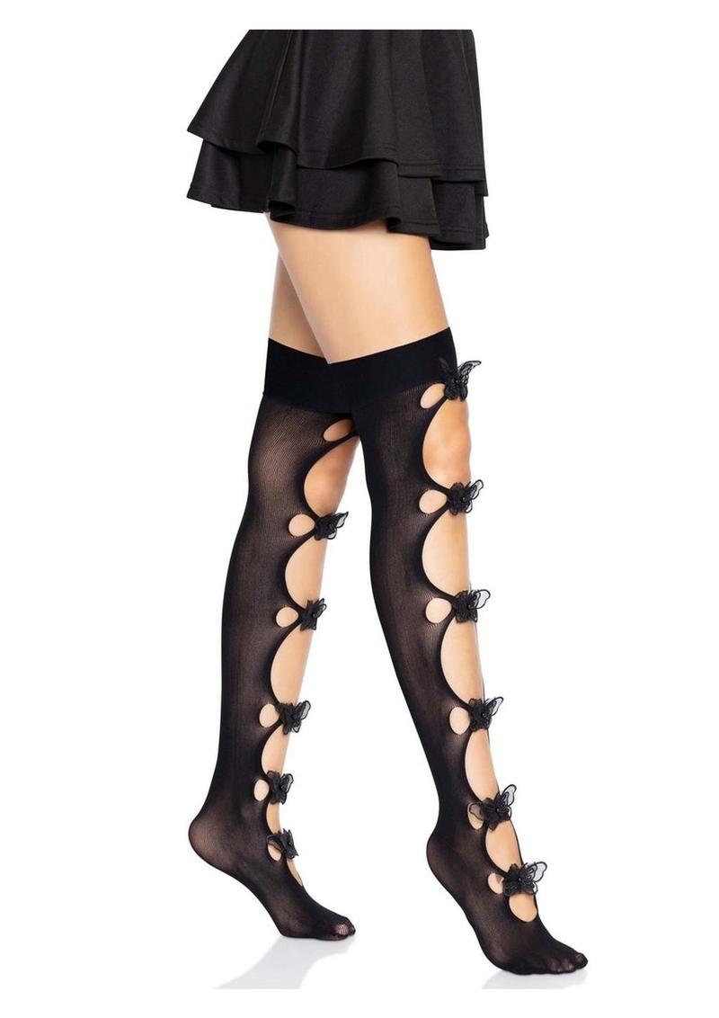 Leg Avenue Opaque Net Butterfly Applique Thigh Highs