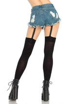 Opaque Thigh Highs with Attached Clip Garter