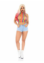 Rainbow Net High Neck Crop Top