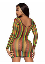 Leg Avenue Rasta Net Long Sleeved Mini Dress - Multicolor - One Size