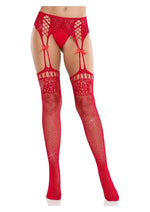 Leg Avenue Rhinestone Lace Top Fishnet Stockings Attach Garter Belt