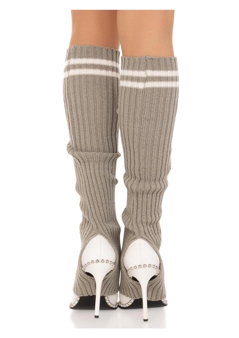 Ribbed Stirrup Leg Warmers with Athletic Stripe