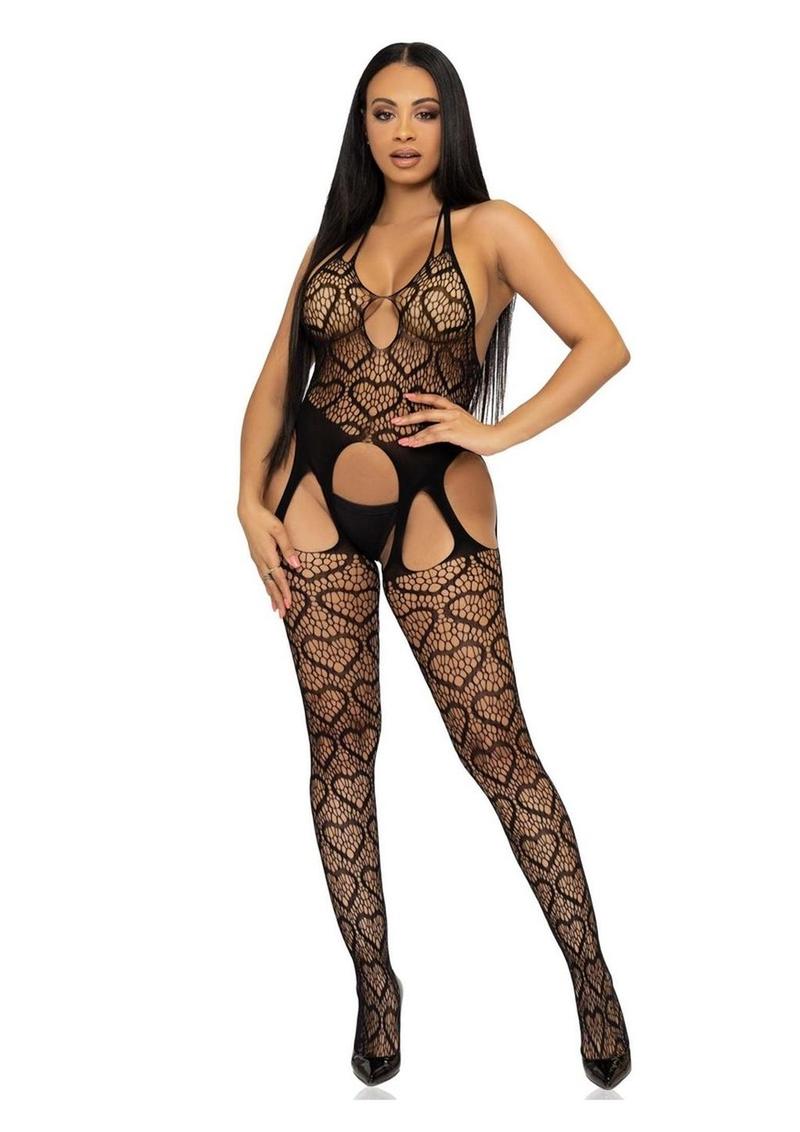 Leg Avenue Seamless Heart NetOne SizeSuspender Bodystocking