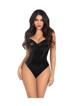 Leg Avenue Sequin Boned Snap Crotch Bodysuit with Detachable Clear Strap - Black - Large - 2 Piece