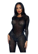 Leg Avenue Sheer Rhinestone Catsuit - Black - XSmall