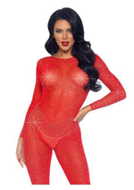 Leg Avenue Sheer Rhinestone Catsuit - Red - XSmall