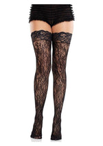 Stay Up Thigh HighsLace Top Cross Hatch Floral Lace