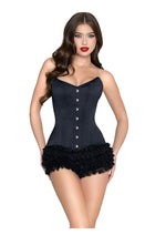 Leg Avenue Steel Boned Satin Corset with Full Busk Closer and Lace-Up Back - Black - Small