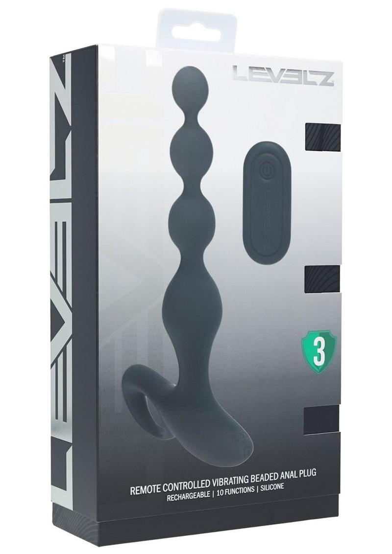 Levelz Beaded Vibrating Silicone Rechargeable Anal Plug with Remote Control - Black