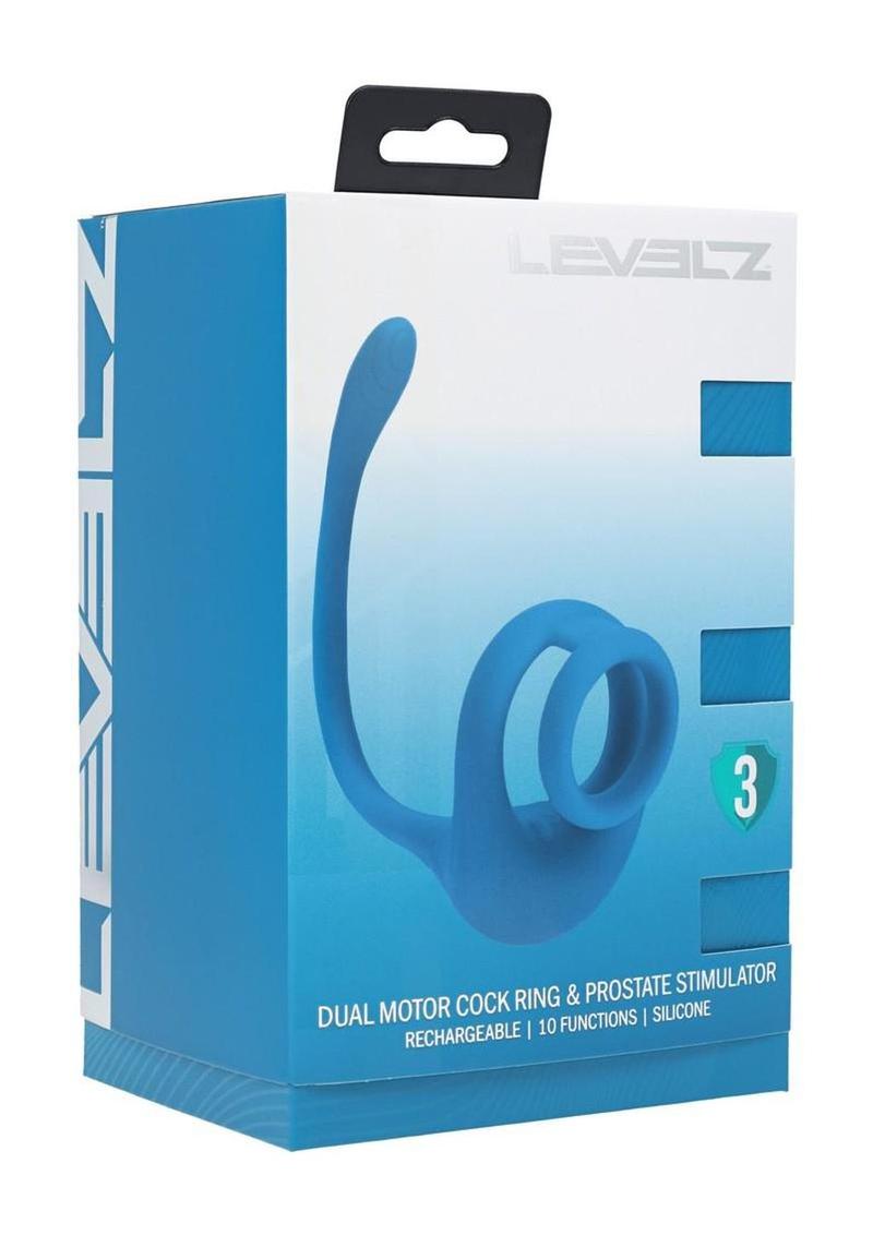 Levelz Dual Motor Rechargeable Silicone Cock Ring with Prostate Stimulator - Teal