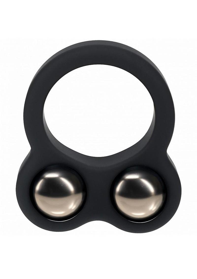 Levelz Liquid Silicone Double Weighted Ball Cock Ring - Black